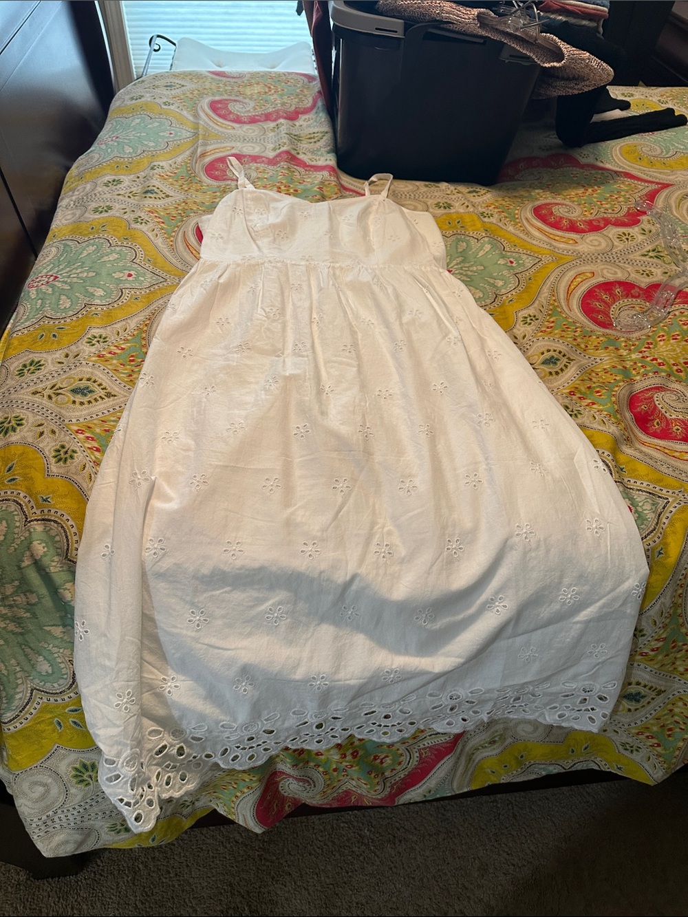 Old Navy White Eyelet Midi Dress with Scalloped Hem